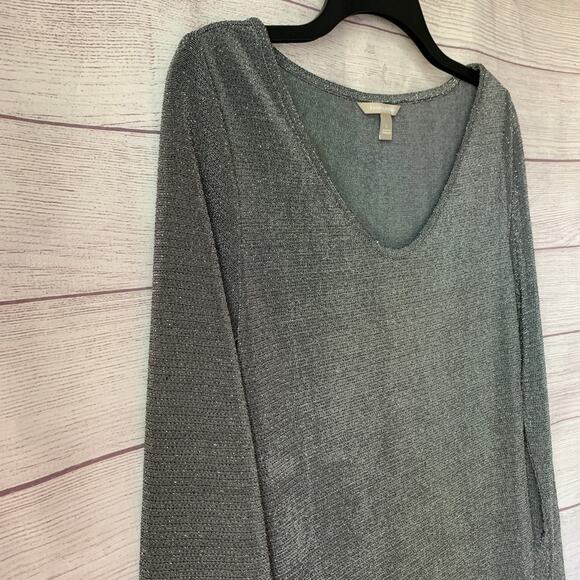 Banana Republic Gray Metallic Shimmer Blouse Long Sleeve Size Large - Picture 11 of 16
